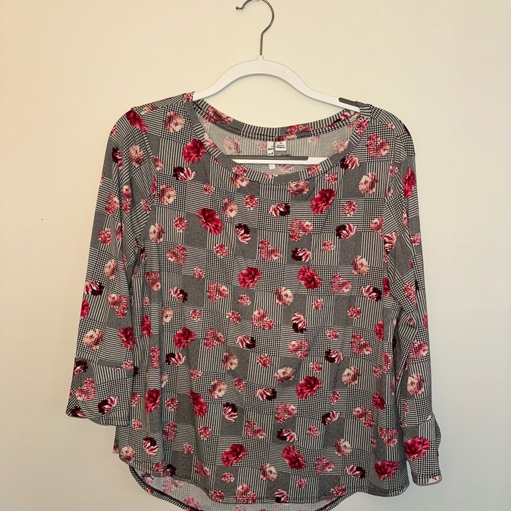 Black and white stripe blouse with flowers